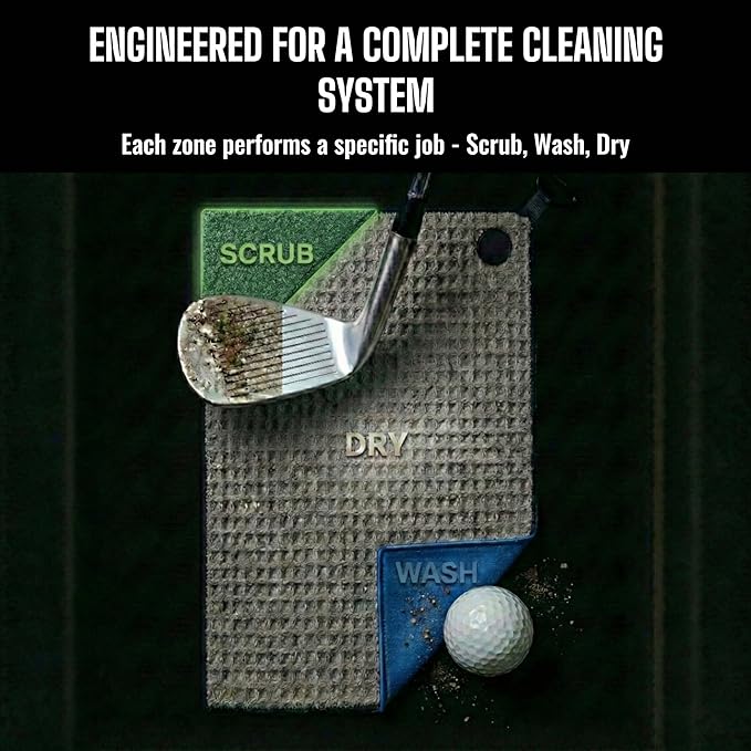 Multi-Function Magnetic Golf Towel I Wash Pocket I Magna-Anchor Technology I Waffle Pattern I Scrub Pad I (16" x 24" Blue Magnet) (Augusta, 16" x 24" Stubby)