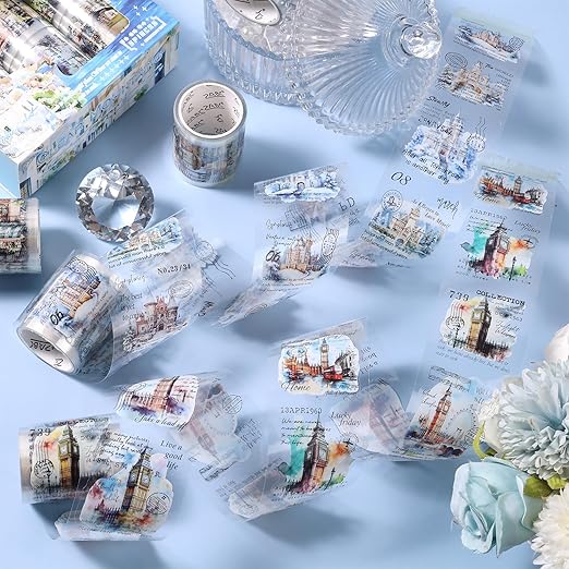 6 Rolls PET Tapes Set Pre Cut Tape Stickers City Stickers journaling Tape - Image 5