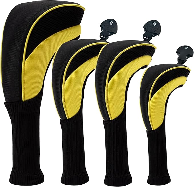 Golf Club Head Covers for Woods 3/4/5/6 Pieces Long Neck Mesh Sports Golf Club Headcovers Set with Interchangeable No. Tags 3 4 5 6 7 X Golf Accessories for Men Women