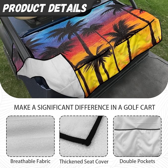 Golf Cart Seat Covers, Universal Golf Cart Seat Towel Blanket with 4 Front Pockets & Nonskid Bottom Fits for Club Car 2 Person Seats Golf Carts