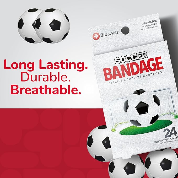 BioSwiss Bandages, Soccer Ball Shaped Self Adhesive Bandage Set, Latex Free, Sterile Wound Care, 24 Count