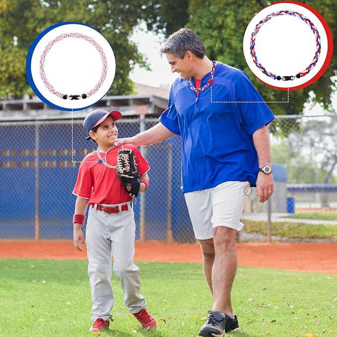 Junkin Baseball Necklaces Three Braided Rope Titanium Necklace for Fans Team Gifts Boys Men Player Softball Sports