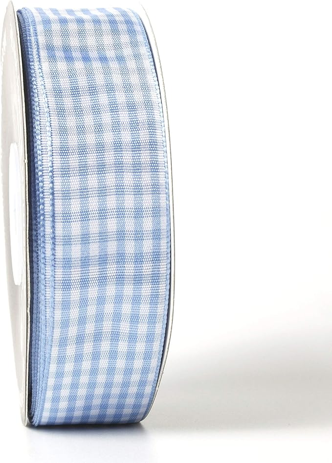 Light Blue Gingham Plaid Checked Ribbon 25 Yard Each Roll 100% Polyester - Image 2