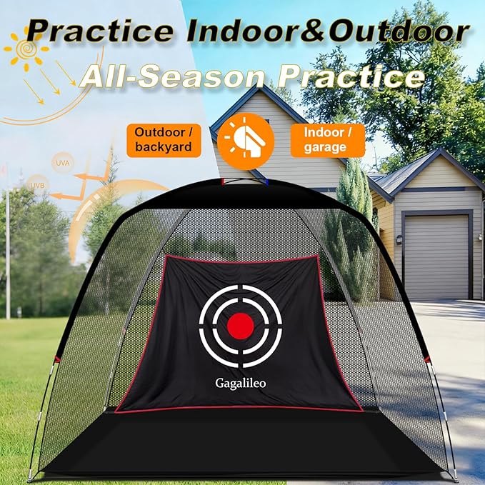 Gagalileo Golf Hitting Net Backyard Driving: 10x7FT Professional Backstop with Silent Velvet Target Portable Practice for Men Dad Complete Sport Set Gift