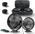 [Upgraded 2X Magnet] 2-Pack Magnetic Golf Cart Fan Rechargeable with Carrying Case, 12000mAh Battery Operated Portable Fan with Magnetic Base, Suitable for EZGO Club Car Yamaha, Golf Cart Accessories