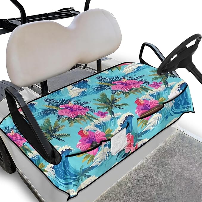 Golf Cart Seat Covers, Universal Golf Cart Seat Towel Blanket with 4 Front Pockets & Nonskid Bottom Fits for Club Car 2 Person Seats Golf Carts