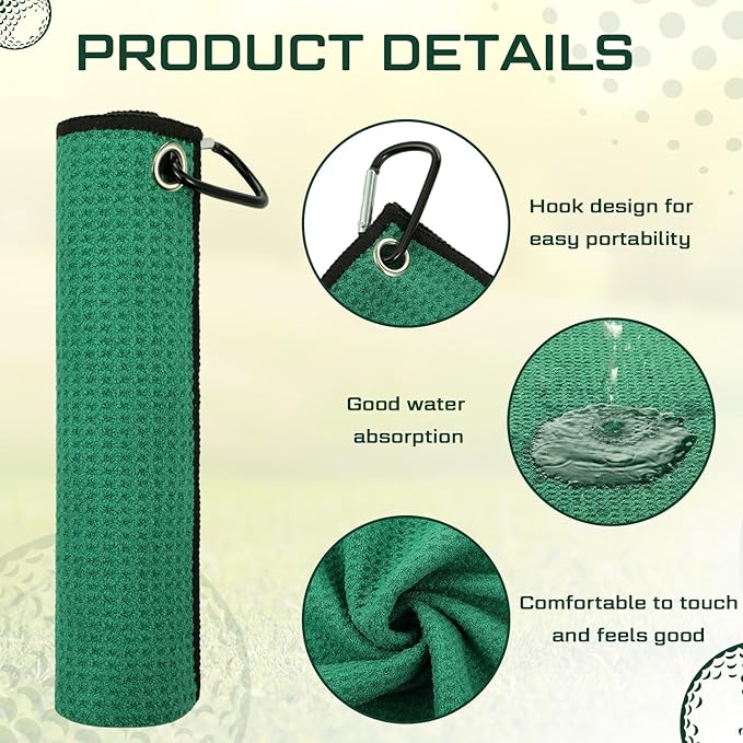 Batiyeer Golf Towel Bulk for Golf Bags 16'' x 16'' Microfiber Fabric Towel with Clip Waffle Pattern, Fitness, Camping, Hiking, Yoga