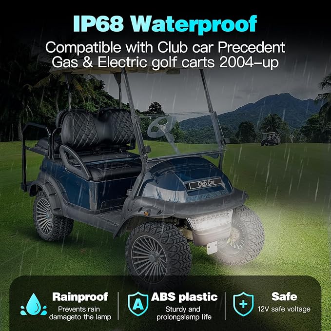 Golf Cart LED Head Light with Bumper Replacement for Club Car Precedent 2004-UP Electric Golf Carts Front Replace Head Light 12V