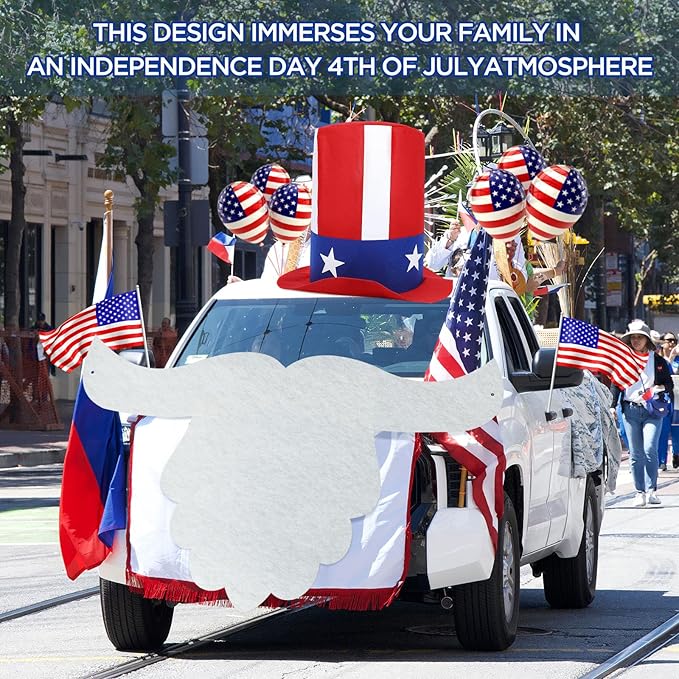 Leyndo 4th of July Parade Golf Cart Decoration Kit Independence Day Hat and Cute Beard Patriotic Parade Golf Car Kit for Memorial Independence Day Car Decor