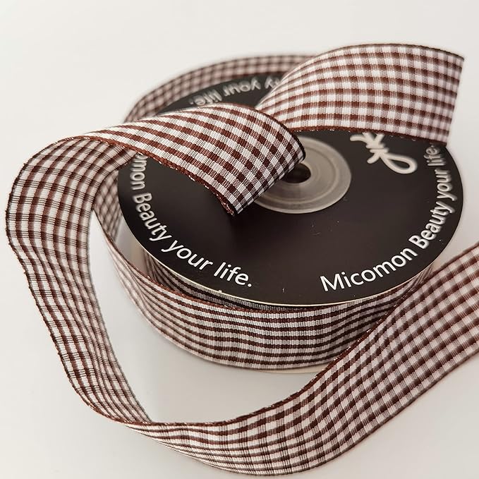 Brown Gingham Plaid Checked Ribbon 25 Yard Each Roll 100% Polyester - Image 7