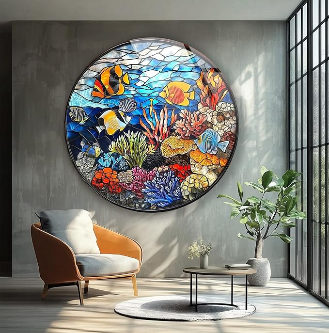 My Photostation.com 24'' Diameter Coral Reef Mosaic Round Glass Wall Art by MyPhotostation
