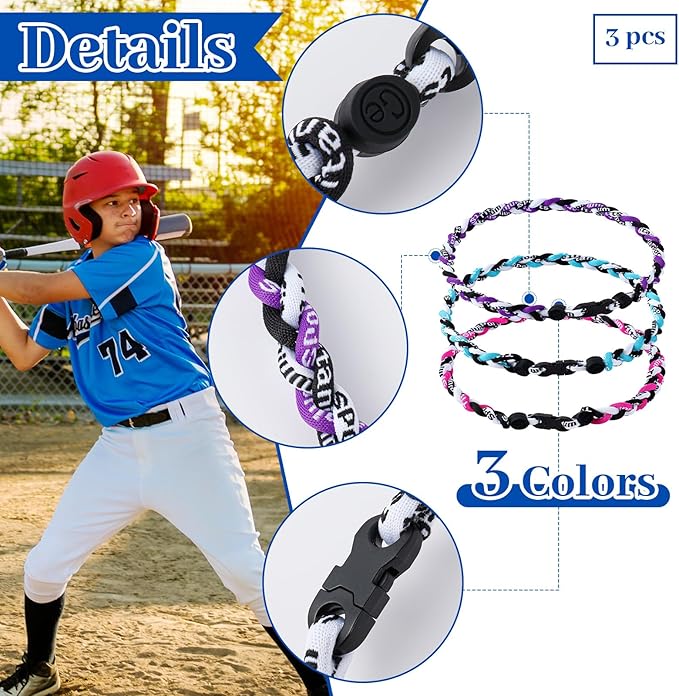 Junkin Baseball Necklaces Three Braided Rope Titanium Necklace for Fans Team Gifts Boys Men Player Softball Sports