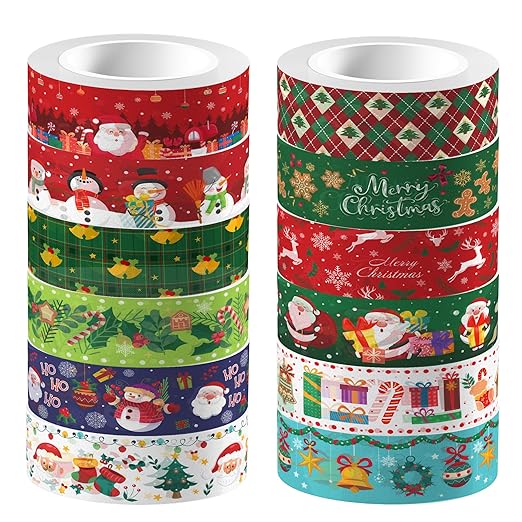 12 Pcs Christmas Washi Tape Merry Christmas Print Masking Tape Christmas Tree by Unknown