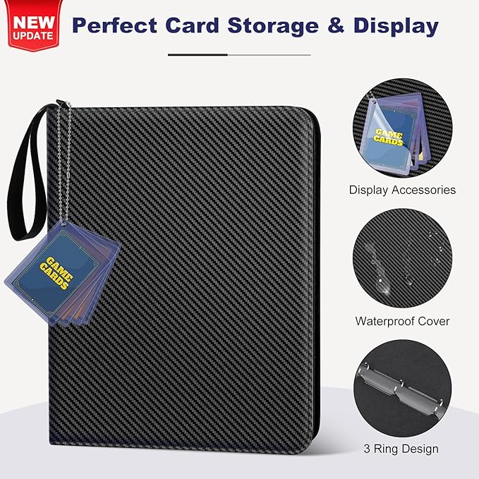 Mlikero 4 Pocket Trading Card Binder with Card Display Design, 440 Double Sided Pockets, Premium Sports Card Binder Compatible with MTG, TCG, Baseball Cards (Black)