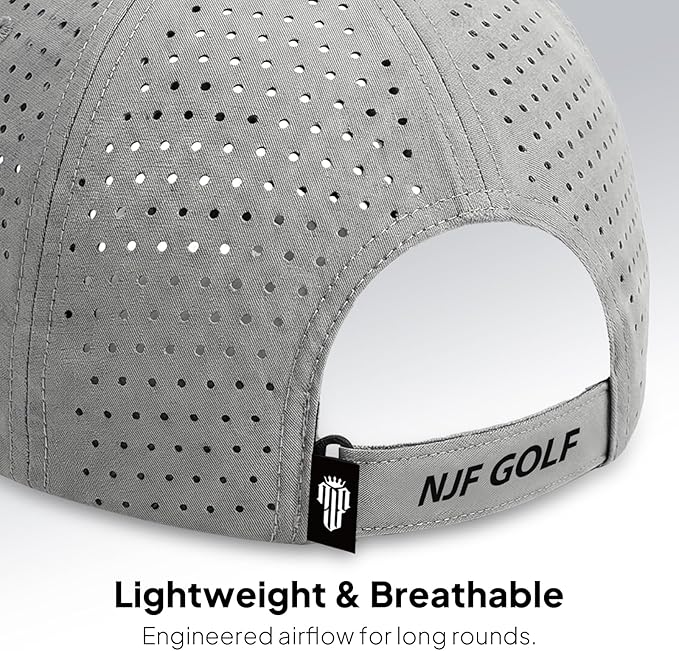 NJF Golf Hat Men - Breathable Mens Golf Hats, Adjustable Rope Hook and Loop Style Cap, Convenient Cap with Tee Holder