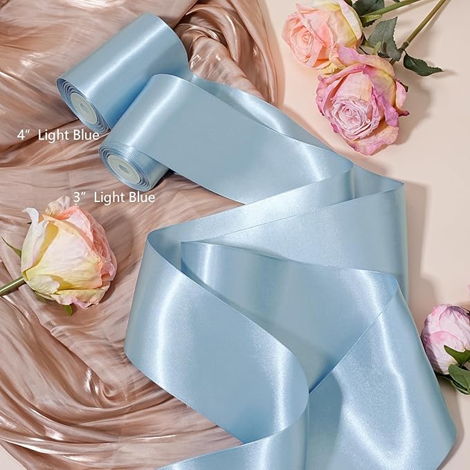 LaRibbons Light Blue Satin Ribbon 3 Inch 10 Yards Double Faced Luxury Baby Blue - Image 6