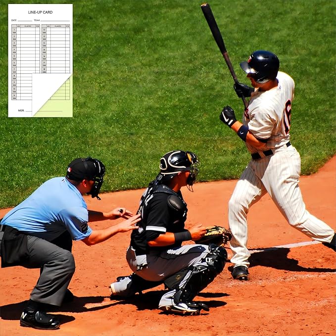 Geyee 50/100/200 Baseball Softball Lineup Cards 4.52 x 7.86 Inch Lineup Sheet Games with Player Roster Baseball Scorebook Coaching Accessories for Coaches Umpires, 4 Part Carbonless Copies(200 Sets)