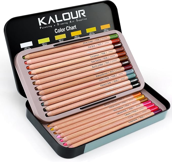 KALOUR Pro Pastel Chalk Colored Pencils, 24 Colors portrait set, Color Charcoal by KALOUR