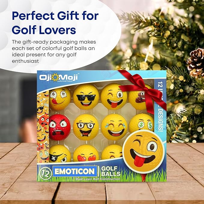 Oji Moji Premium Emoticon Golf Balls - Unique Professional 12-Pack - Novelty Golf Gift for All Golfers, Men, Dads, Women and Kids