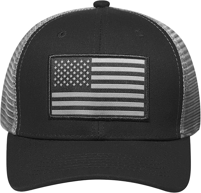 American Flag Trucker Hat, Patriotic Baseball Cap for Men & Women, Breathable Mesh Adjustable Snapback, USA Flag Patch