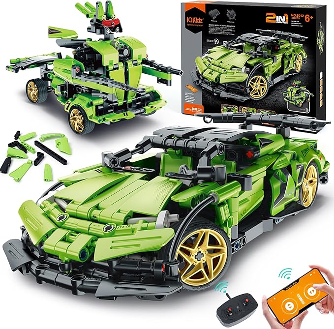 STEM Building Blocks Kit for Kids - 2 in 1 Remote Control Race Car and Robot Toy by IQKidz