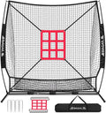 BAGAIL 7x7 ft Baseball & Softball Practice Net with Bow Frame for Batting, Hitting, Pitching, Portable Baseball Throwing Net with Strike Zone, Carry Bag, Baseball Training Aid for All Levels
