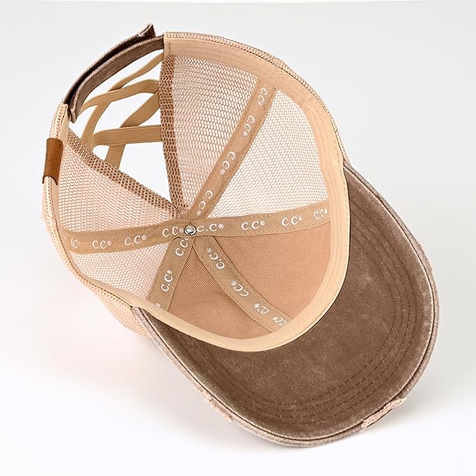 C.C Ponycap Messy High Bun Ponytail Adjustable Glitter Mesh Trucker Baseball Cap