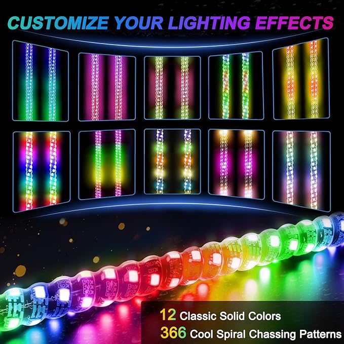 iLSKW 2-Pack 1FT Golf Cart LED Whip Lights Holder, for 0.59-1.18" Rails, APP&Remote Control RGB Whips, with Brake Turn Reverse Signal Function, for 36V 48V 72V Golf Carts (Included DC Converter)