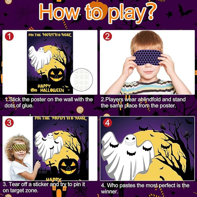 ASTARON Halloween Party Games, Pin The Mouth on Ghost Halloween Party - Image 3