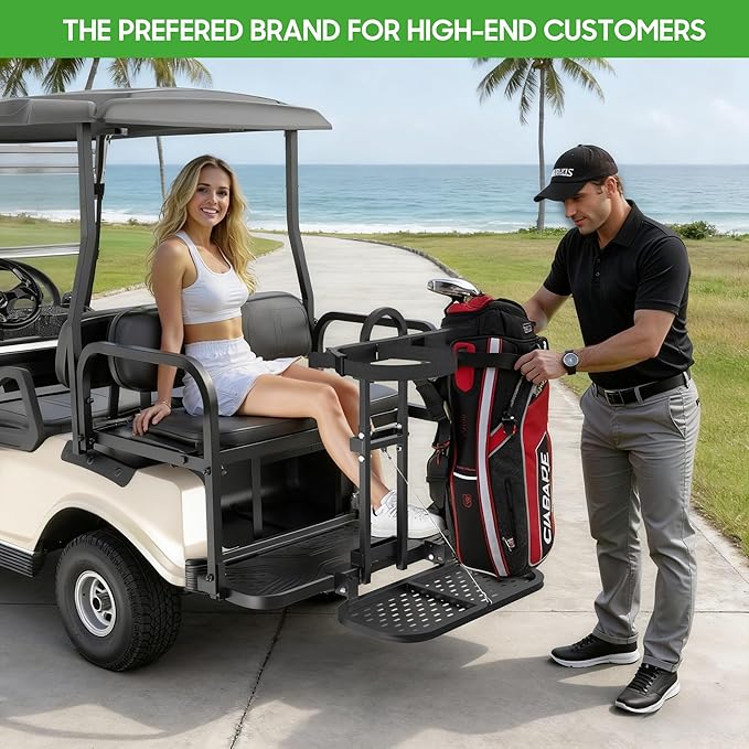 10L0L Universal Foldable Golf Cart Rear Seat Bag Holder, No-Drill Installation Rear Bag Rack for EZGO Club Car Yamaha Golf Carts, Fits Safety Grip Bar up to 8" Wide