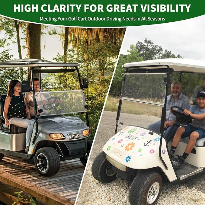Golf Cart Foldable Windshield 3/16" (5MM) Thicken for 1995-2013 EZGO TXT & Medalist, 40.75" W×33.85" H, Fits 3/4" Rail Front Folding Windscreen Glass Scratch-Resistant, Shatterproof, Anti-UV