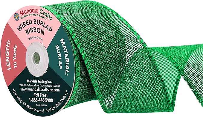 Mandala Crafts Green Burlap Wired Ribbon 2.5 Inches Wide Jute Ribbons by MandalaCrafts