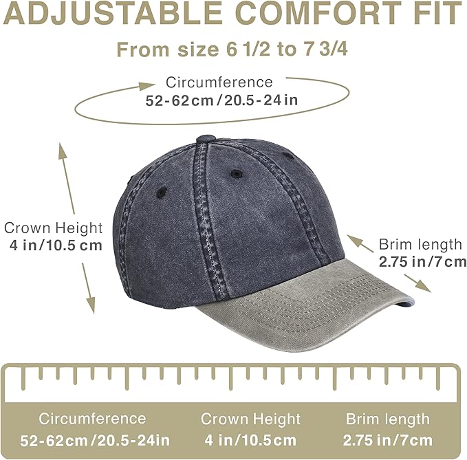 Classic Dad Hat Cotton, Low-Profile Plain Baseball Cap, Adjustable, Breathable and Packable