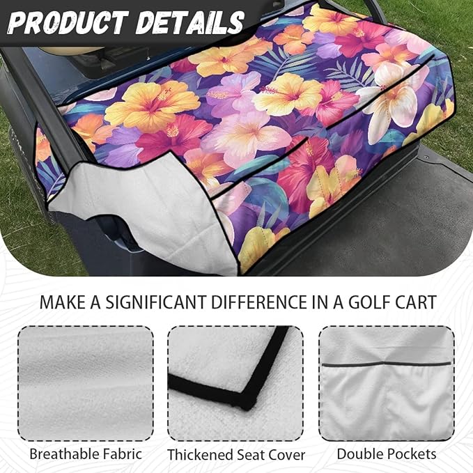 Golf Cart Seat Covers, Universal Golf Cart Seat Towel Blanket with 4 Front Pockets & Nonskid Bottom Fits for Club Car 2 Person Seats Golf Carts