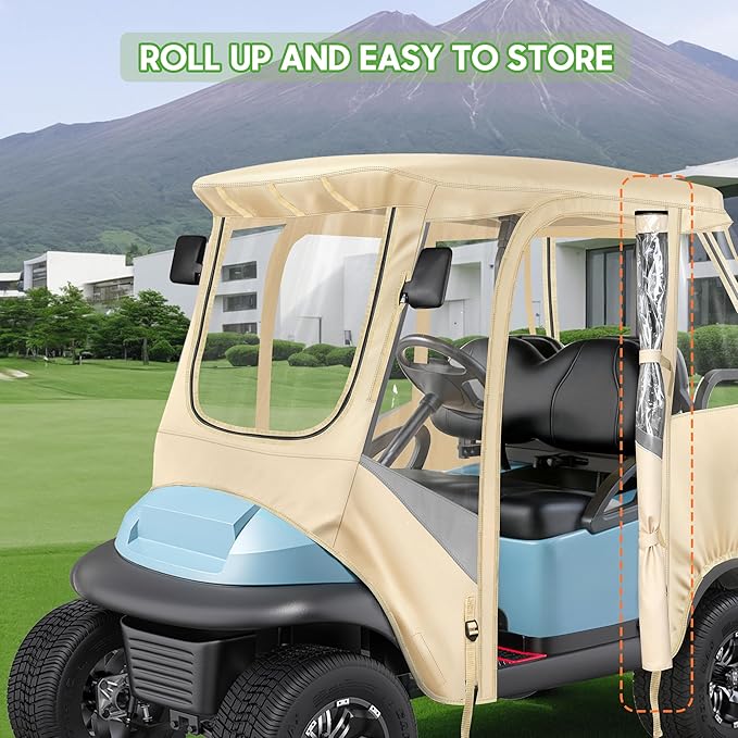 10L0L 4-Passengers Golf Cart Enclosure for Club Car Precedent 57" Short Roof, 600D Waterproof Clear Rain Cover with Security Side Mirror Openings, All Weather Waterproof Snowproof Driving Covers