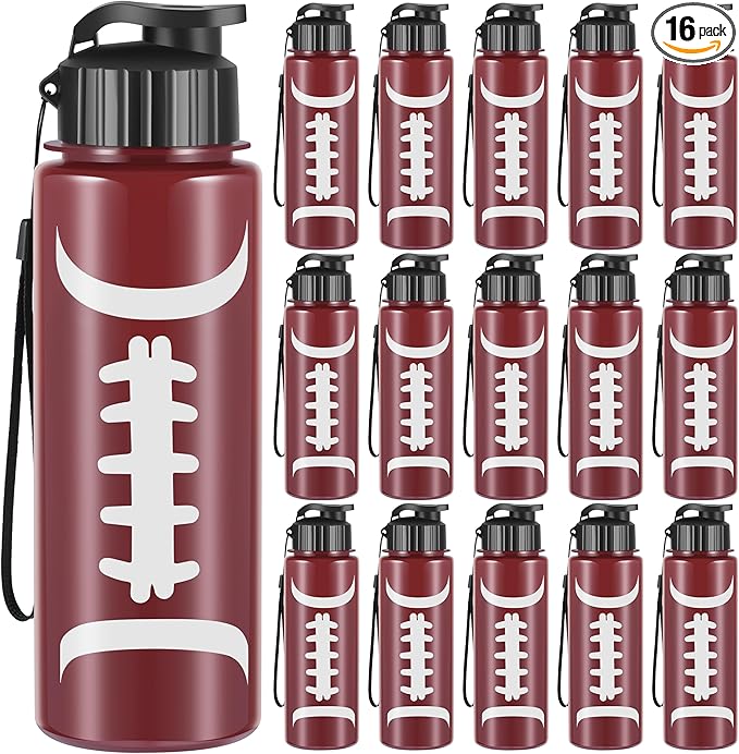 Olgaa 16 Pcs Football Water Bottle Bulk 20 oz Football Reusable Water Drink Bottles Sports Football Accessories for Party Favor Players Lovers Team Gifts (Football)