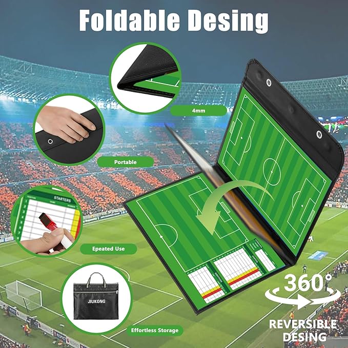 Magnetic Soccer Coaching Board – Portable Dry Erase Whiteboard with Fence Clip, Magnets & Carry Bag, Foldable Clipboard for Soccer Coaches & Players, Ideal Coach Gift