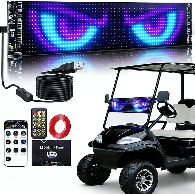 Golf Cart Devil Eyes Light, 23x5in Programmable Flexible LED Digital Display Smart APP Control Custom Text DIY Pattern, Golf Cart Lights Soft Screen LED Lights for Car Trucks Decor