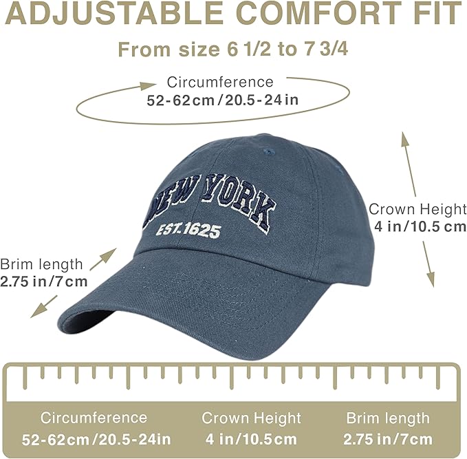 Elidan NY Dad Hat New York EST.1625 Cotton Cap, Adjust Buckle Strap, Unstructured Low-Profile NY Baseball Cap for Men & Women