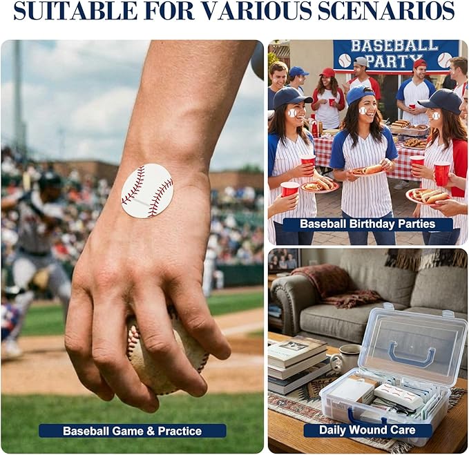 100 Pack Baseball Bandages 1 Inch Round Baseball Shape Dot Sports Adhesive Bandages for Small Wounds Scrapes First Aid Supplies for Athletes