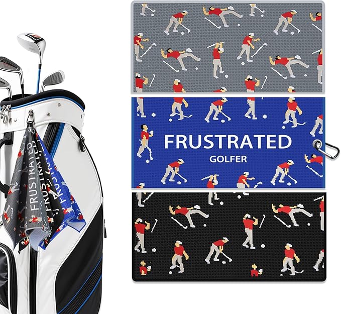 Microfiber Golf Towels (16" X 24") with Carabiner Clip, Waffle Pattern Golf Towel Hook and Loop Fastener, Golf Club Towel, Premium Golf Accessories, Gift for Men, Golfers, Dad (Royal Blue+Gray+Black)