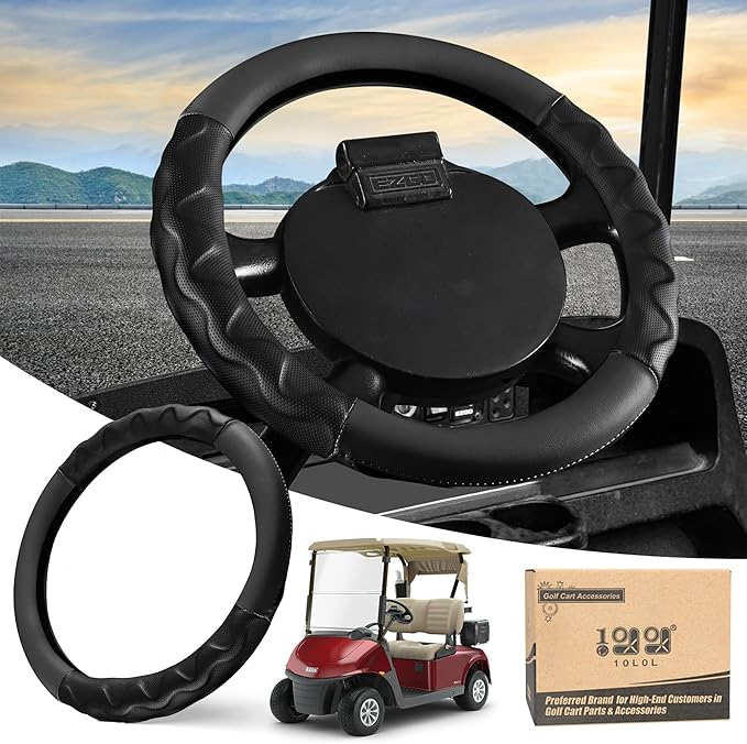 10L0L 13 Inch Golf Cart Steering Wheel Covers for EZGO TXT&RXV, Upgraded Microfiber Anti-Slip Steering Wheel Cover with Pu Leather