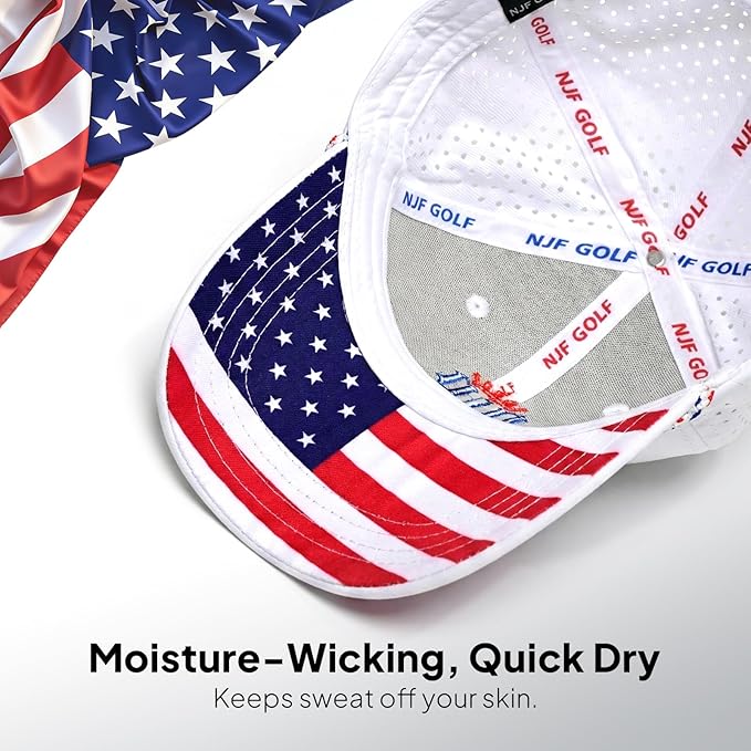 NJF Golf Hat Men - Breathable Mens Golf Hats, Adjustable Rope Hook and Loop Style Cap, Convenient Cap with Tee Holder