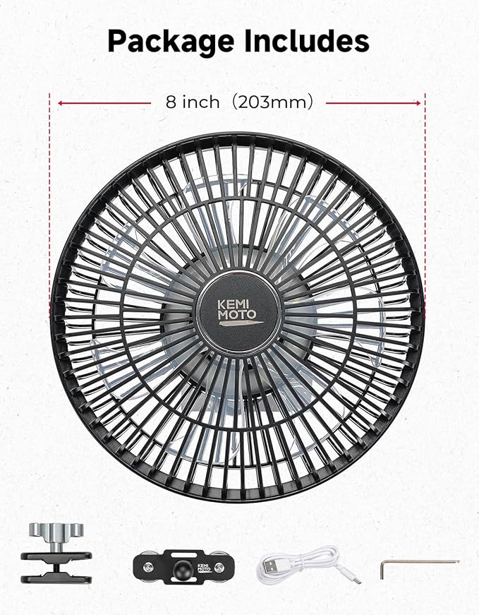 KEMIMOTO 8-Inch Magnetic Golf Cart Fan with Reinforced Metal Ball Joint, 3 Light Modes & 6-Speed, Magnetic Fan for Golf Cart, Forklift, Compatible with EZGO RXV, Club Car,1 Pack
