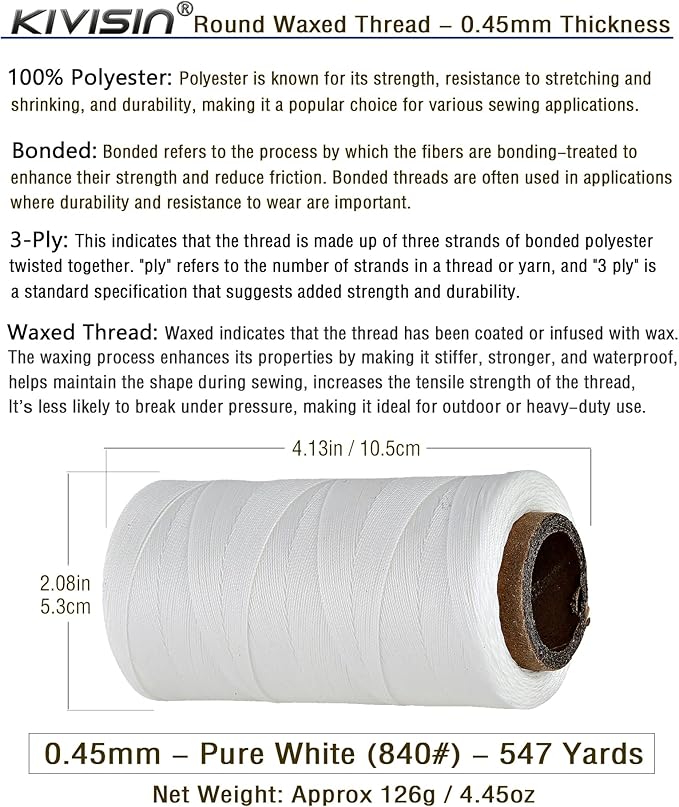 Thin Wax Polyester Thread, 547 Yards, 3 Ply Round Waxed Cord Strings - Image 2