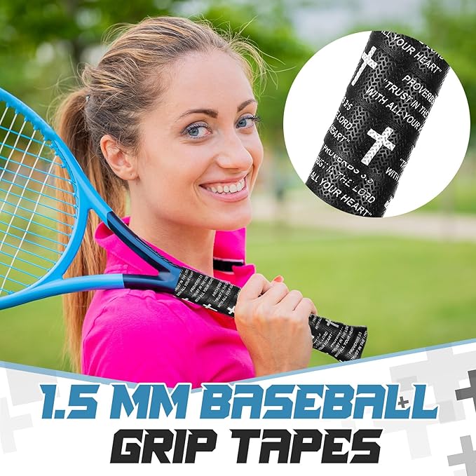 Pushglossy Christian Baseball Bat Grip Tapes 1.5mm Faith Cross Bat Grip Tape, Precut Full Adhesive Baseball Wrist Tape Scripture Design Non-Slip Religious Baseballs Grips Tapes