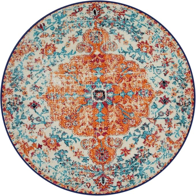 Lahome Bohemian Floral Medallion Round Rug - 6Ft Soft Rug - Image 8