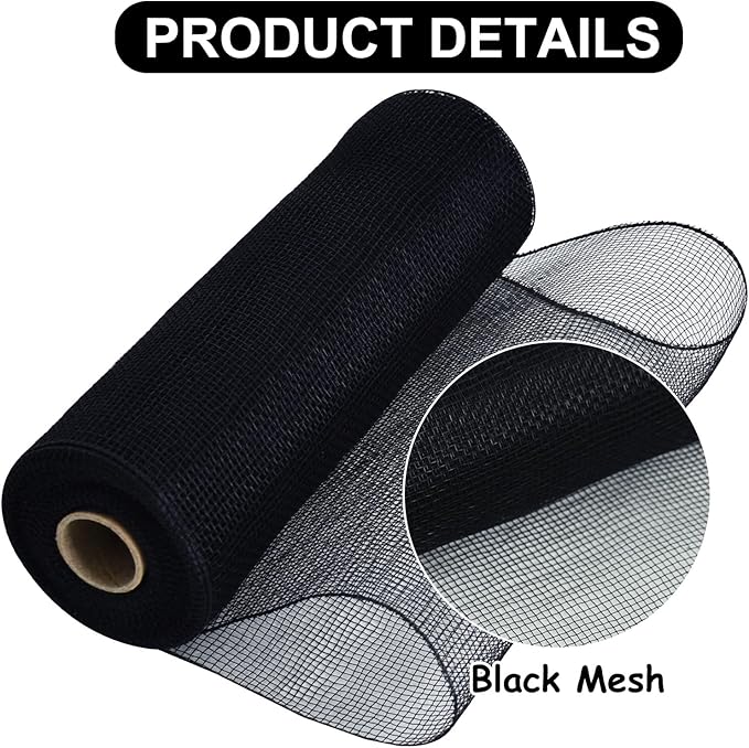 TONIFUL 2 Rolls 10 Inch Black Decorative Mesh Ribbbon Rolls, Fabric Mesh - Image 3