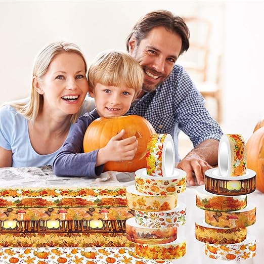 12 Pcs Thanksgiving Washi Tape Maple Leaf Print Masking Tape Pumpkin Pattern - Image 7