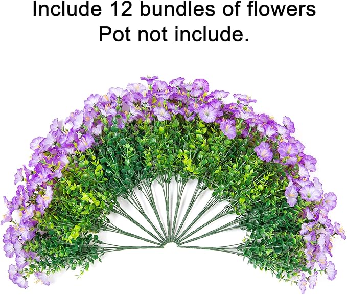 Artificial Flowers Fake Plants for Outdoors Decoration, 12 Bundles Purple Silk - Image 5